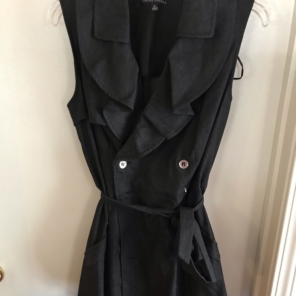 Sandra Darren Black Midi Dress with Ruffle Collar